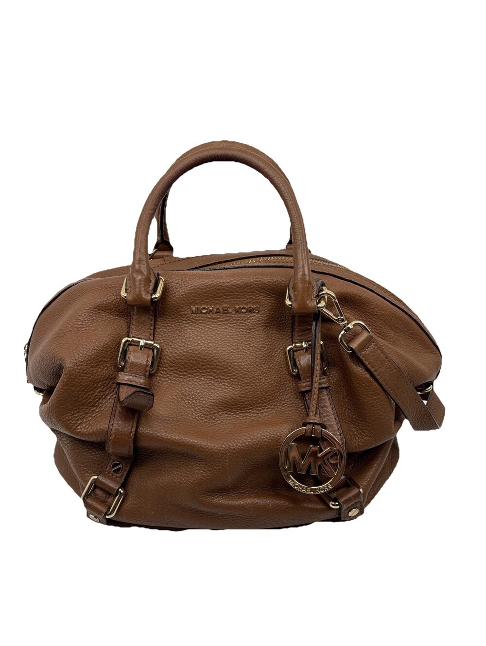 Michael Kors Bedford Legacy Purse Bag Burnt Orange Pebbled Leather MK Charm
